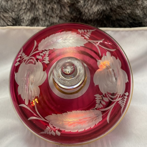 Bohemiam Ruby Red Crystal Glass Candy Dish - Picture 13 of 16